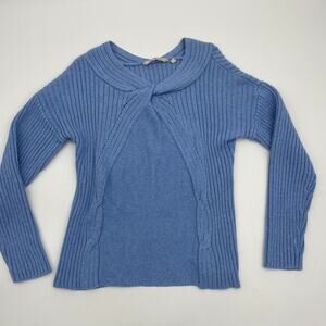 SOFT SURROUNDINGS Womens Wool Blend Sweater Size L Pullover Coquette Detail Blue